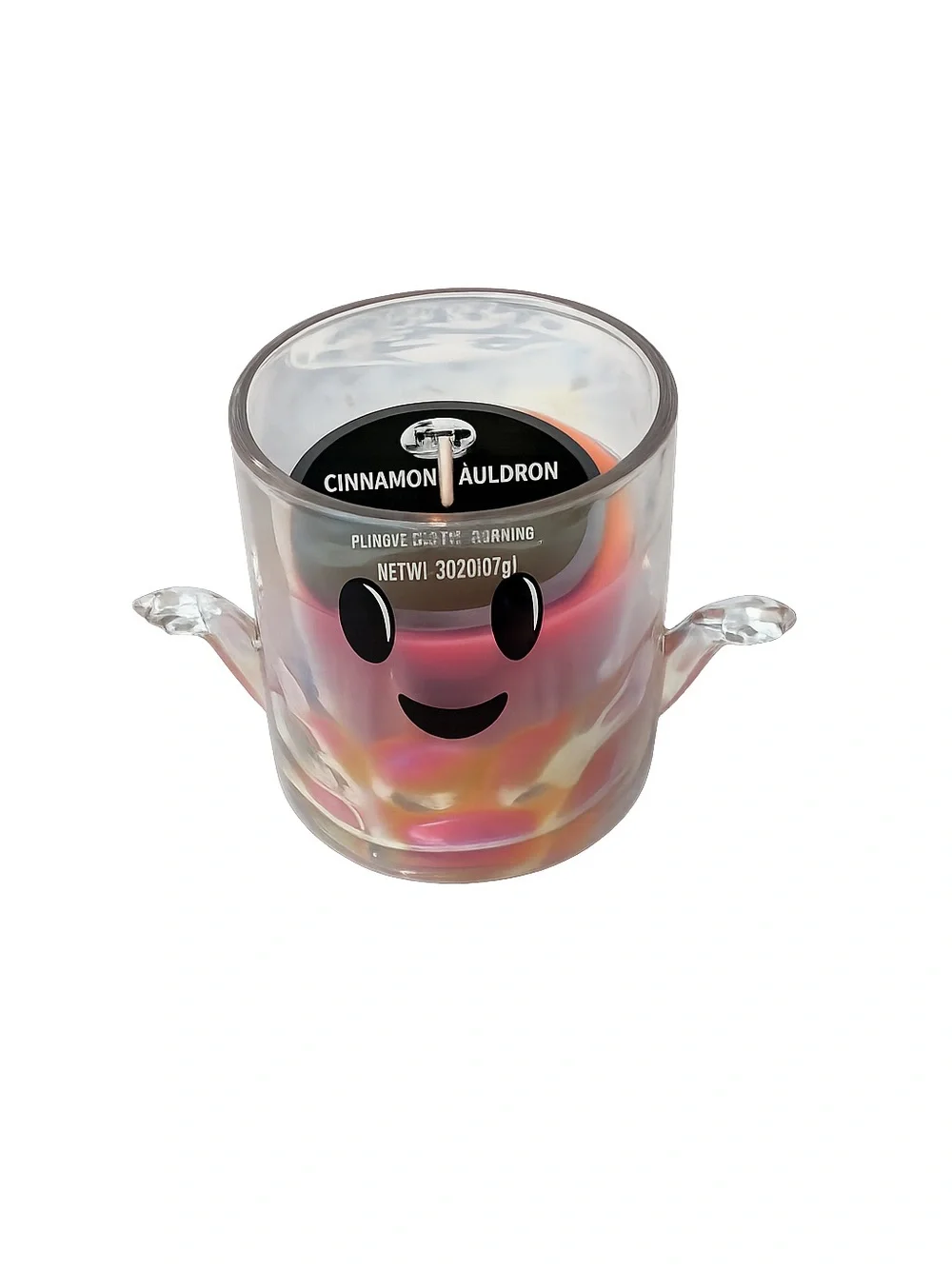 Cinnamon Cauldron Scented Glass Candle - Iridescent Pink Orange